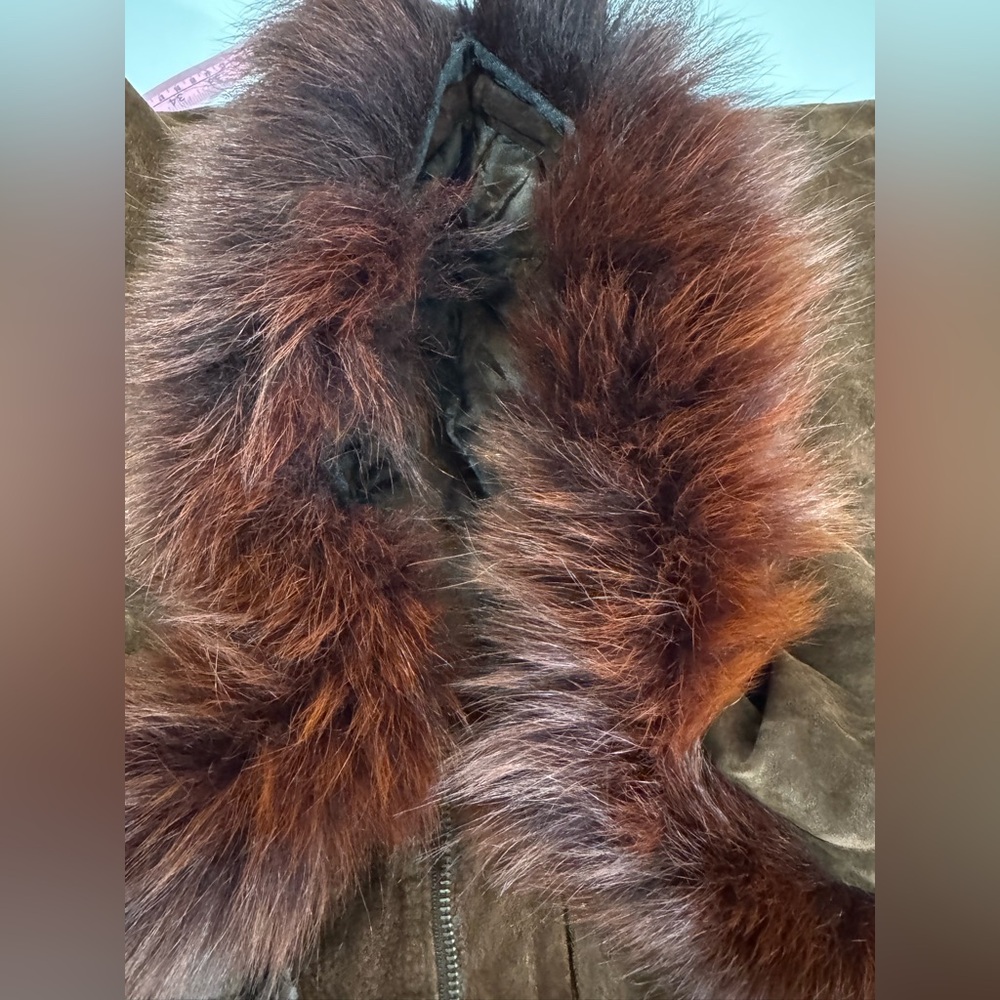 Vintage Venezia Vitale Brown Suede Duffle Coat Real Fox Fur Hood 14/16 - Picture 7 of 10